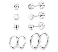 JeweBella 5 Pares Pendientes de Titanio G23 Hipoalergénicos - Cartílago Helix Aro Plana para Mujeres Hombres - Plata/Oro