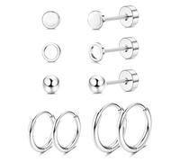 JeweBella 5 Pares Pequeños Pendientes Titanio G23 Hipoalergénicos Cartílago Aro Espalda Plana Juego Helix Piercing Plata/Oro
