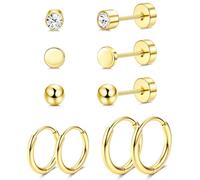 JeweBella 5 Pares Pequeños Pendientes Titanio G23 para Mujeres Hombres Hipoalergénicos Pendientes Cartílago Pendientes de Aro Pendientes de Espalda Plana Juego de Helix Piercing Pendientes Plata/Oro