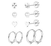 JeweBella 5 Pares Pequeños Pendientes Titanio G23 para Mujeres Hombres Hipoalergénicos Pendientes Cartílago Pendientes de Aro Pendientes de Espalda Plana Juego de Helix Piercing Pendientes Plata/Oro