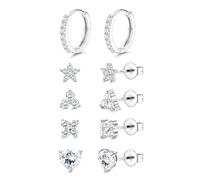 JeweBella 5Pares Pendientes Mujer Plata Hipoalergénicos Pendientes Mujer Oro Piercing Oreja Corazón Flor Pendientes Plata 925 Aguja Mujer Niña Pendientes Aro Plata Mujer Juego de Pendientes