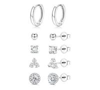 JeweBella 5Pares Pendientes Mujer Plata Hipoalergénicos Pendientes Mujer Oro Piercing Oreja Corazón Flor Pendientes Plata 925 Aguja Mujer Niña Pendientes Aro Plata Mujer Juego de Pendientes