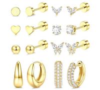 JeweBella 8 Pares Pendientes Acero Inoxidable Mujer Hipoalergenicos Piercing Oreja Plata Dorados Pendientes Aros Pequeños Acero Quirurgico Piercing Tragus Helix Conch Daith