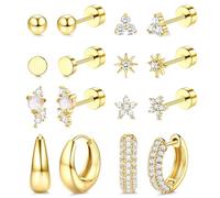 JeweBella 8 Pares Pendientes Acero Inoxidable Mujer Hipoalergenicos Piercing Oreja Plata Dorados Pendientes Aros Pequeños Acero Quirurgico Piercing Tragus Helix Conch Daith