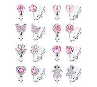 JeweBella 8 Pares Pendientes Clip Niña Hipoalergenicos Lindo Rosa Pendientes Oreja sin Agujero Clips de Flor Estilos Corazón Mariposa Tortuga sin Piercing Pendientes Falso para Niña Mujer