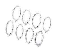 JeweBella 8 Piezas Anillos Mujeres Acero Inoxidable 1MM Delgado Nudillo Anillo Midi Twist Anillo Plata Apilable Minimalista Pulgar Banda Anillo Set para Mujeres Niñas