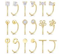 JeweBella 9 Pares Pendientes Aro Plata Mujer Pequeños Aros Acero Inoxidable Dorado Hipoalergénicos Piercing Nariz Labio Helix Pendientes de Medio Aro Corazón Flor Bola Regalos de Joyería