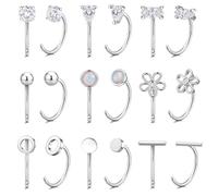 JeweBella 9 Pares Pendientes Aro Plata Mujer Pequeños Aros Acero Inoxidable Dorado Hipoalergénicos Piercing Nariz Labio Helix Pendientes de Medio Aro Corazón Flor Bola Regalos de Joyería