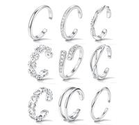 JeweBella 9Piezas Anillo Pie de Mujer y Niñas Ajustables Anillo Meñique Oro 14K Corazón Flor Circonita Simple Anillos Abiertos Impermeable Joyería de Pies Playa y Verano Oro Plata