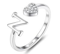 JeweBella Anillos Mujer Plata de Ley 925 con Iniciales A-Z Anillo de Corazón Ajustable Personalizado Anillos de Compromiso Alianzas Boda Anillo de Promesa Anillo Mujer Niña con Caja de Regalo