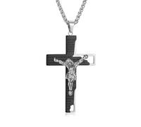 JeweBella Collar Cruz Hombre Plata/Oro/Negro Acero Inoxidable Oración Bíblica Jesús Crucifijo Collar Colgante Cruz Joyería Regalo para Amigos Familiares