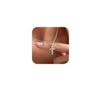 JeweBella Collar Mujer Oro Plata Collar de Cadena Oro Mujer con Colgante Cruz Delicado Gargantilla Plata Mujer Chapado en Oro de 14K Collar de Cruz Joyería de Regalo para Mujer y Niña 40+5 cm