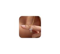 JeweBella Collar Mujer Oro Plata Collar de Cadena Oro Mujer con Colgante Cruz Delicado Gargantilla Plata Mujer Chapado en Oro de 14K Collar de Cruz Joyería de Regalo para Mujer y Niña 40+5 cm