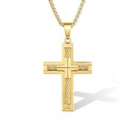JeweBella Collar Plata Cruz Hombre, 56cm/ 61cm Cadena Acero Inoxidable con Colgantes Cruzhipoalergénico, Collar con cruz de Jesús, Joyería Sencilla para Hombre Plate/Oro/Negro