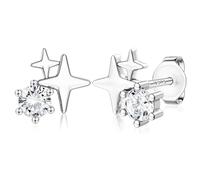 JeweBella Pendientes Dorados Mujer Hipoalergénicos Pendientes Niña de Plata Sterling Bañados en Oro de 18K Joyas de Oro Plata y Oro Rosa de Corazón/Estrella Aretes Pequeños