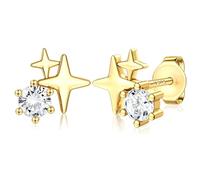 JeweBella Pendientes Dorados Mujer Hipoalergénicos Pendientes Niña de Plata Sterling Bañados en Oro de 18K Joyas de Oro Plata y Oro Rosa de Corazón/Estrella Aretes Pequeños