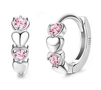 JeweBella Pequeños Pendientes Aro Corazón Plata de Ley 925 para Mujer Niñas Antialérgicos Cartílago Pendiente de Aro Circonita Cúbica Joyas Regalos para Mujer y Niñas