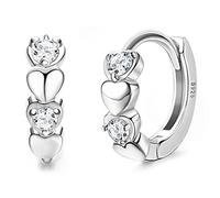 JeweBella Pequeños Pendientes Aro Corazón Plata de Ley 925 para Mujer Niñas Antialérgicos Cartílago Pendiente de Aro Circonita Cúbica Joyas Regalos para Mujer y Niñas