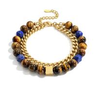 JeweBella Pulsera Hombre Ajustable Pulsera Acero Inoxidable Plata y Oro Piedras Naturales Pulseras Ojo de Tigre Cadena Pulseras Joyas Regalos para Hijo Padre Marido Novio Hermano