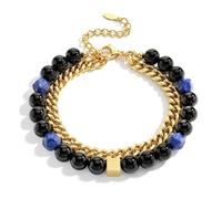 JeweBella Pulsera Hombre Ajustable Pulsera Acero Inoxidable Plata y Oro Piedras Naturales Pulseras Ojo de Tigre Cadena Pulseras Joyas Regalos para Hijo Padre Marido Novio Hermano