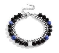 JeweBella Pulsera Hombre Ajustable Pulsera Acero Inoxidable Plata y Oro Piedras Naturales Pulseras Ojo de Tigre Cadena Pulseras Joyas Regalos para Hijo Padre Marido Novio Hermano