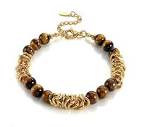 JeweBella Pulsera Hombre Ajustable Pulsera Acero Inoxidable Plata y Oro Piedras Naturales Pulseras Ojo de Tigre Cadena Pulseras Joyas Regalos para Hijo Padre Marido Novio Hermano