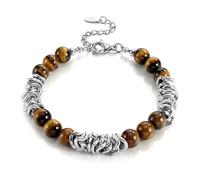 JeweBella Pulsera Hombre Ajustable Pulsera Acero Inoxidable Plata y Oro Piedras Naturales Pulseras Ojo de Tigre Cadena Pulseras Joyas Regalos para Hijo Padre Marido Novio Hermano