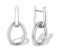 JeweBella Singularu Pendientes Mujer Plata Colgantes de Cuadrados Corazón Ovalados, Pendientes de Aro Doble Plata, Pendientes Hipoalergenicos Oro Mujer 14K, Aretes de Plata Ley 925 para