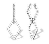 JeweBella Singularu Pendientes Mujer Plata Colgantes de Cuadrados Corazón Ovalados, Pendientes de Aro Doble Plata, Pendientes Hipoalergenicos Oro Mujer 14K, Aretes de Plata Ley 925 para