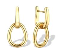 JeweBella Singularu Pendientes Mujer Plata Colgantes de Cuadrados Corazón Ovalados, Pendientes de Aro Doble Plata, Pendientes Hipoalergenicos Oro Mujer 14K, Aretes de Plata Ley 925 para