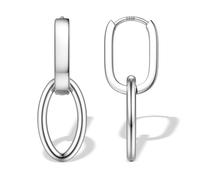 JeweBella Singularu Pendientes Mujer Plata Colgantes de Cuadrados Corazón Ovalados, Pendientes de Aro Doble Plata, Pendientes Hipoalergenicos Oro Mujer 14K, Aretes de Plata Ley 925 para