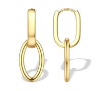 JeweBella Singularu Pendientes Mujer Plata Colgantes de Cuadrados Corazón Ovalados, Pendientes de Aro Doble Plata, Pendientes Hipoalergenicos Oro Mujer 14K, Aretes de Plata Ley 925 para