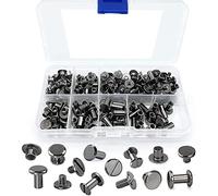 Jewecutger - Juego de 90 tornillos surtidos, 6 tamaños de remaches redondos de piel con cabeza plana, pernos de tornillo de metal para bricolaje, artesanía de cuero A