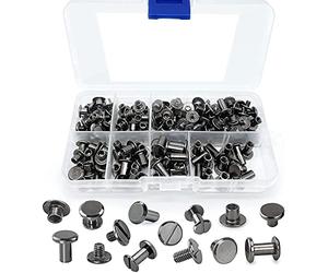 Jewecutger - Juego de 90 tornillos surtidos, 6 tamaños de remaches redondos de piel con cabeza plana, pernos de tornillo de metal para bricolaje, artesanía de cuero A
