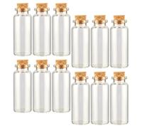 JEWEDECO 12 Botellas Pequeñas de Vidrio Tapón de Corcho, Capacidad 12ml, Material Vidrio y Madera, Ideales para Manualidades y Decoración DIY