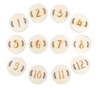 JEWEDECO 12 Tarjetas Mensuales para Bebés Recién Nacidos, Tarjetas de Cumpleaños para Bebés de Madera, Juego de 12 Piezas para Fotografía de Crecimiento y Recuerdo del Primer Año