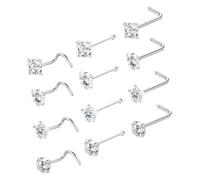 JEWEDECO 12piezas Anillos De Nariz De Inoxidable Zirconia Estilo Para Mujeres Joyería De Cuerpo Accesorios De Piercing De Nariz