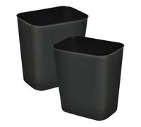 JEWEDECO 2 Botes de Basura Pequeños sin Tapa 14l Cuadrados de Plástico Negro para Dormitorio Baño Cocina Hogar Multifuncional Papelera Reciclaje