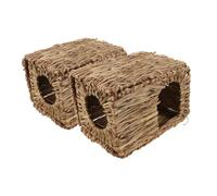 JEWEDECO 2 Piezas Casa de Hierba Tejida Mano para Cobayas y Conejos Plegable y Resistente Nido Acogedor y Seguro para Mascotas Pequeñas con Espacio para Descanso Unidades