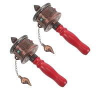 JEWEDECO 2 Piezas Molino Color al de Madera Tibetano Tradicional de y Oración Metal con Mecanismo Giratorio, Rojo, Adecuado para Meditación Aire Libre y Espirituales