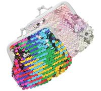 JEWEDECO 2 Piezas Monedero Pequeño para Mujer con Doble Lentejuela Reversible Cierre Beso Seguro Cartera Brillante para Monedas Llaves y Billetes de Unidades Rosa y