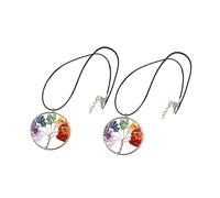 JEWEDECO 2piezas Collar De Piedras Naturales Coloridas De Árbol Vida Para Mujeres y Niñas Colgante De Gemas Cordón De Piel