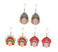 JEWEDECO 3 Pares De Pendientes De Ópera De Pekín Joyería De Ópera De Estilo Chino Decoración Única Diseño De Maquillaje Facial Mixto Material De Resina