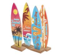 JEWEDECO 4 Piezas de Adorno de Tabla de Surf de Madera Miniatura, Decoración de Verano para Mesa y Oficina, Estilo Mediterráneo para Hogar y Playa, Decoración Portátil para Escritorio