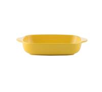 JEWEDECO Bandeja de Cerámica Amarilla para Hornear Pasteles y Pan Doble Asa, Resistente a Altas Temperaturas para Cocina Doméstica y Profesional