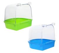 JEWEDECO Bañera Colgante para Pájaros y Loros 2 Piezas de PVC Abertura Curva para Ducha y Baño en Jaulas, Ayuda a Disipar Calor y Mantiene Limpio el Agua Color Aleatorio
