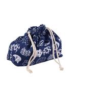 JEWEDECO Bolsa de Almuerzo Bento Japonesa de Algodón y Lino, Doble Capa Gruesa, Tamaño Portátil 27x19x10 Cm, con Cordón Ajustable, Azul con Estampado de Gato, Adecuado para Oficina y