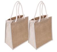 JEWEDECO Bolsa de Arpillera Reutilizable Compra con Asa, 25x29x15 Cm, 2 Unidades, Bolsa Ecológica de Yute Resistente para Supermercado, Picnic y Almacenamiento Doméstico