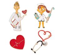 JEWEDECO Broches Creativos de Corazón para Enfermera y Doctor, 4 Unidades Diseño de Broche de Moda y Alfiler Pecho, Accesorios Originales para Ropa en Fiestas y Celebraciones