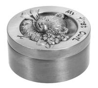 JEWEDECO Caja de Recuerdos para Bebés de Metal Color Antiguo Caja Redonda para Almacenar Cabello Fetal Diseño de Oso Pequeño Contenedor de Memoria Infantil
